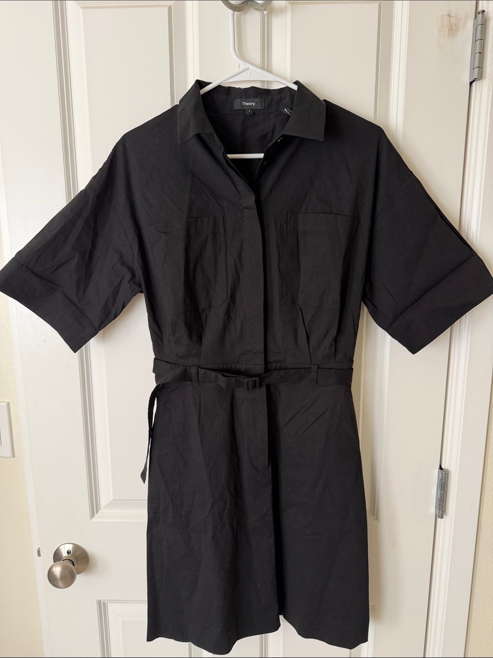 Theory Black Short-Sleeve Shirt Mini Dress